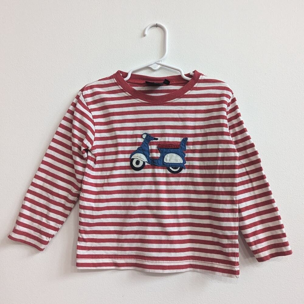 Mini Boden 2-3y Long Sleeve Shirt Boys Red Stripe Scooter Vespa Applique